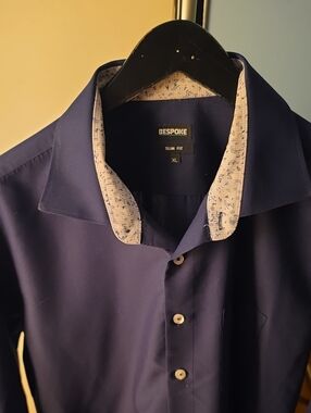 Bespoke Slim Fit Mens Dark Navy Dress Shirt with Contrast Inner Collar